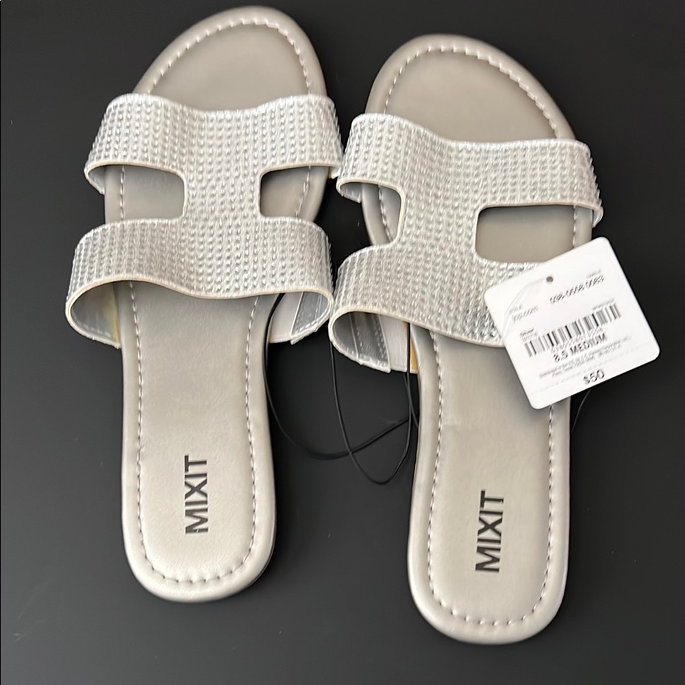 Mixit Silver Sandals Double Strap Comfort